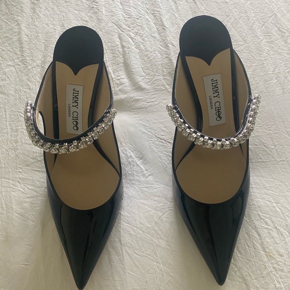 Jimmy Choo Black Patent 100 mm Bing Heels with crystal strap - Picture 3 of 10